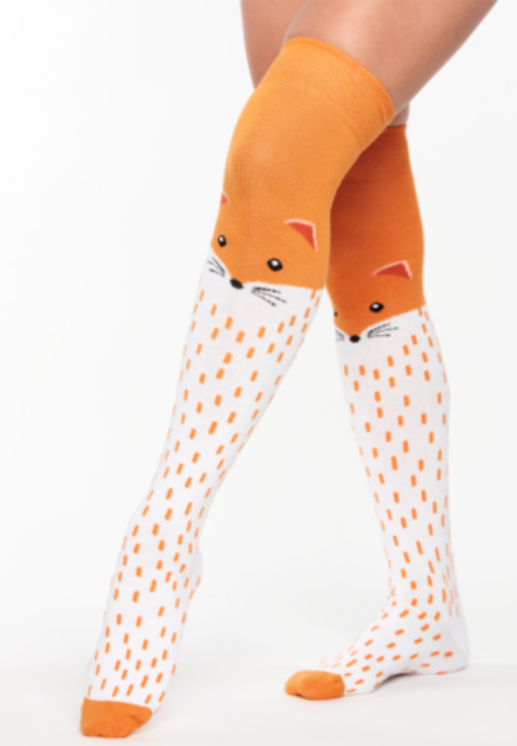 Șosete Damă peste Genuchi, Imprimeu Vulpe,Culoare Portocaliu,Engros